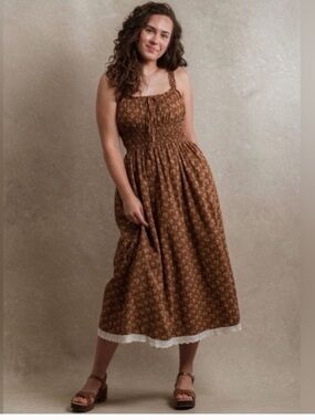 Neuflora Tuscany Dress Floral Smocked Midi Rust